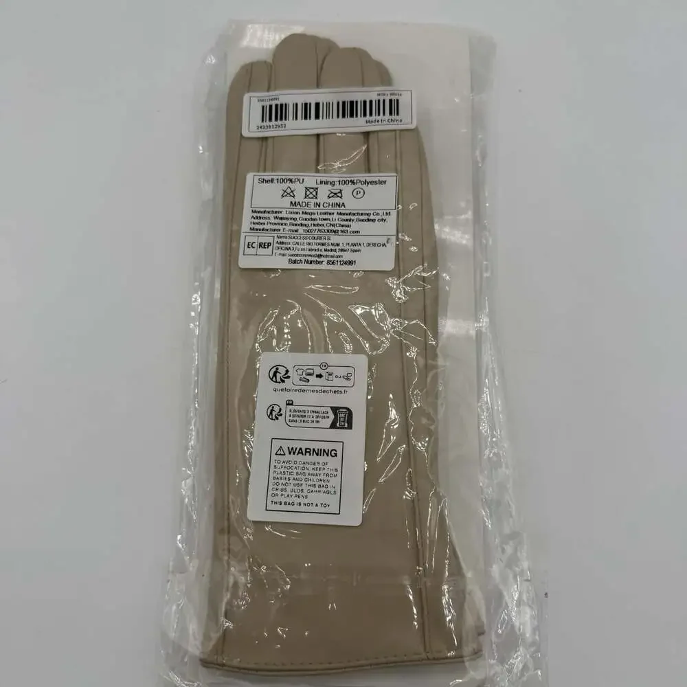 Vegan Leather Gloves Women’s Sz Medium Milky White Beige Fur Lined NIP